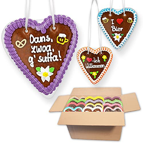 20x Lebkuchenherzen Mischkarton Beliebte Party Sprüche, 18 cm | LEBKUCHEN WELT Party Sprüche Premium Qualität Frisch & Saftig Lebkuchen Herzen Party-Deko Lebkuchenherz – Give-aways, Kirmes