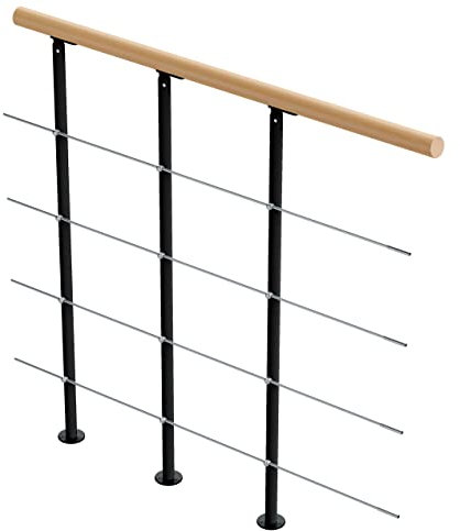 DOLLE Brüstungsgeländer für Mittelholmtreppe Geländer Ergänzungs-Set 1 Meter Handlauf Buche lackiert Pfosten Anthrazit (RAL 7016)