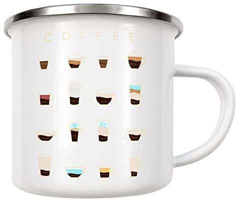artboxONE Emaille Tasse Coffee Flat menu Brown von Anna Kozlenko - Emaille Becher Essen & Trinken