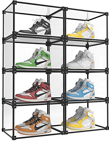 KOKOIN Magnetische Seite offene, transparente Kunststoff-Aufbewahrungsbox für Schuhe, Schuh-Vitrine, Sneaker, Schuh-Aufbewahrungsbox, Schuh-Behälter, durchsichtig, Schuh-Organizer (schwarz, 8 Stück)