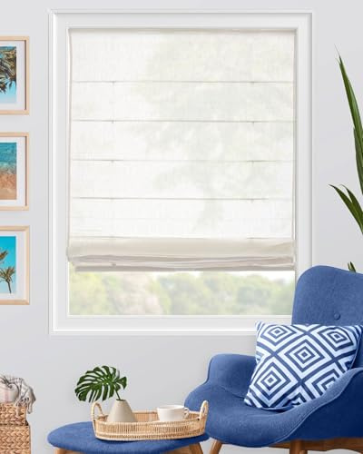 Chicology Roman Shades for Windows, Roman Window Shades, Roman Shades, Window Treatments, Window Shades for Home, Window Shade, 36 W X 64 H, Pacific White (Semi-Sheer/Light Filtering)