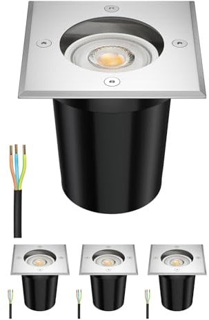 ledscom.de 4 Stück Boden-Einbauleuchte RELI für außen Edelstahl eckig IP67 inkl. 5,473W LED Lampe 468lm 30° warmweiß
