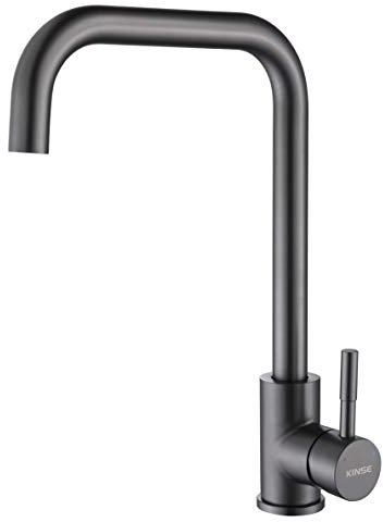 KINSE Einhebel Küchenarmatur Edelstahl | 360° Schwenkbar Spültischarmatur | Hochdruck Wasserhahn Küche | Gunmetall grau