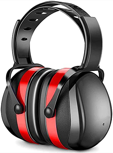 YANKUIRUI Ear Defenders Muffs Noise Reduction SNR 34dB Safety Ear Protectors Provide Hearing Protection For Autism, Shooting, Construction, Yard Work, Machinery Work Mowing (Red)