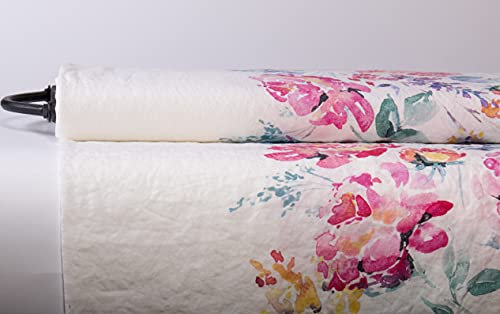 Reiner 100% Leinen Stoff Aquarell Rose digital bedruckt weiße Basis mittelschwer gewaschener Stoff Meterware M2-0156-0103 (1 Meter, Aquarell Rose Weiß)