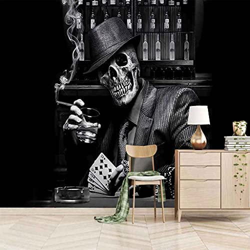 QMWZZV Tapete Wandmalerei Wandkunst Herr Mit Schwarzem Schädel 3D Selbstklebende Wandbild TV-Hintergrund Gang Büro Schlafzimmer Wanddekoration Fototapete 3D Wandbild Effekt Leinwand Tapete 300x210 cm