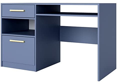 Mirjan24 Schreibtisch Bado 2, Arbeitstisch mit Schublade und Fächer, Laptoptisch, Bürotisch, Schülerschreibtisch, Kinderschreibtisch, PC-Tisch, Jugendzimmer, Kinderzimmer (blau)