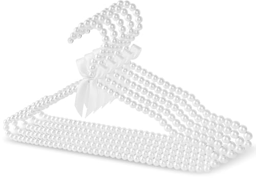 Linkidea 5er-Pack Kleiderbügel mit Perlenverzierung, Elegantes, rutschfestes Kunststoffdesign für Kleider und Hosen, Kleiderschrank-Organizer für Hochzeiten und besondere Anlässe (Weiß)