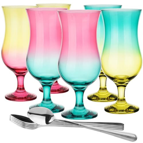 Glasmark KROSNO 1992 57-0032-0420-5251-LD A570032-0420-5251-LD Set 6 x Cocktailglas max 420 ml Bunt + Teelöffel lang, Glas + Edelstahl, 420 milliliters, Mix Farbig