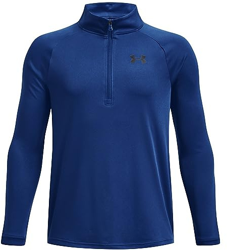 Under Armour Boys' Standard Tech 2.0 1/2 Zip T-Shirt, (471) Blue Mirage / / Black, Youth Medium