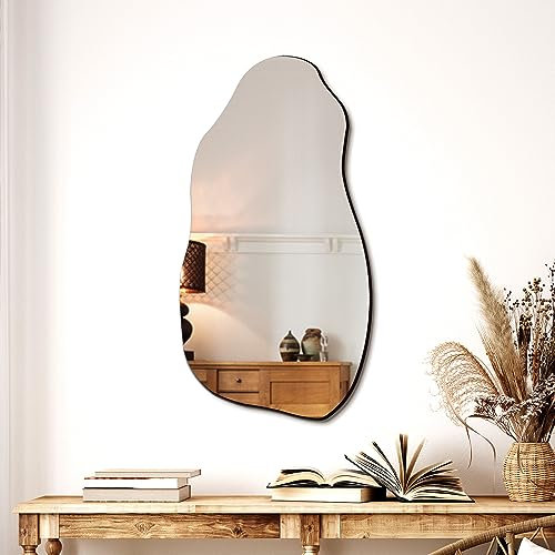 TRAHOME Unregelmäßiger asymmetrischer Wandspiegel für Wohnzimmer, Badezimmer, Eingangsbereich, moderner dekorativer Spiegel zum Aufhängen (Haken-Stil, 80 x 45 cm)