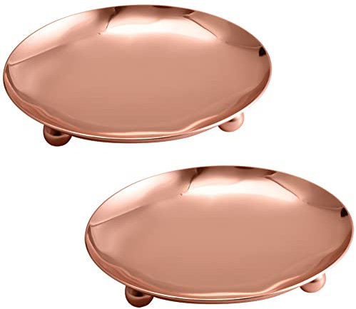 2 Pieces Candlestick Plates Pedestal Candle Stand Decorative Candlestick Holder Iron Plate Candle Holder Decorative Iron Pillar Candle Plate 4.33 inch Candle Plate Candle Holder, Rose Gold
