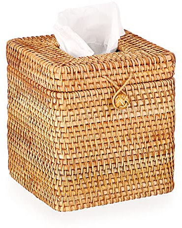 SUMTree Kosmetiktuchbox aus Rattan, rund, Papierbox mit Deckel, Organizer für Büro, für Badezimmer, Wohnzimmer, Schlafzimmer, Garten (gelb)