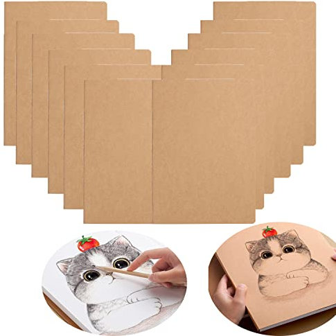 WedFeir 12Pack Kraft Notebooks, A5 Size Blank Paper Sketchbooks Journals in Bulk, 30 Sheet, 60 Pages, 80GSM, 8.3x5.5 Inch, Kraft Paper Notebooks Set for Students Travelers School Office.(Brown)