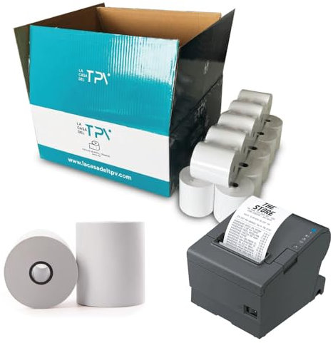 Rouleaux de Papier Thermique 80x80x12 mm - 50 Bobine Thermique - Papier pour Imprimante Thermique - Pour Imprimante de Ticket de Caisses Enregistreuses - Sans BPA - 60 gr - 50 Mètres/Roleau