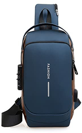 FANDARE 2025 Neue Brusttasche Sling Bag Geschäft Schultertasche mit USB-Ladeanschluss Passwortschutz Crossbody Bag Umhängetasche Wasserdicht für Reisen Wandern mehrere Taschen Sling Daypacks Blau
