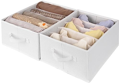 GRANNY SAYS Hosen Aufbewahrung Organizer, 2 Stück Schubladen Organizers, T-Shirt Organizer Schrank, Weiß Jeans Organizer für Kleiderschrank, Faltbare Aufbewahrungsbox Stoff für Kleidung Pullover