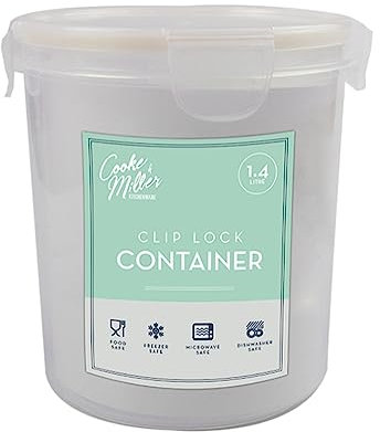 Food Storage Container, Large Round & Dry Storage Box, 1400mL with Airtight Clip Lock Lid, Perfect for Storing Sugar, Flour, Snack, Baking Supplies, Dishwasher Safe (Cream)