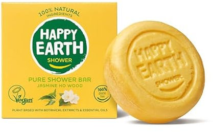 Happy Earth Duschseife - Für Damen und Herren - Duschseifenblock - 100% Natürliche Inhaltsstoffe & Vegan - Jasmine Ho Wood - 90 g