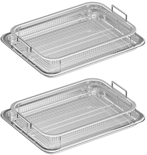WUURAA Stainless Steel Air Fryer Accessories - Rectangular Basket for Grilling, Fries, Bacon & Chicken - Dishwasher Safe