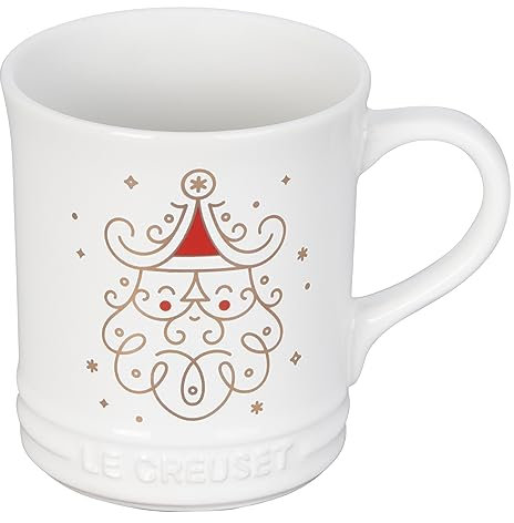 Le Creuset Noël Collection - Taza de cerámica con apliques dorados, 14 onzas, cara de Papá Noel