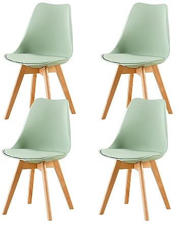 EGGREE Set di 4 Sedie Sala da Pranzo Sedie da Cucina con Gambe in Legno Sedie Ufficio Imbottita in Pelle PU Moderne Design, Gelato Verde