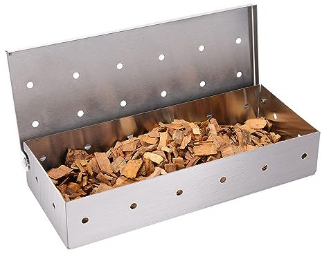 Haofy Edelstahl-Räucherbox, Holzspäne-Räucherbox mit Belüftetem Deckel, BBQ-Räucherbox für Gasgrill
