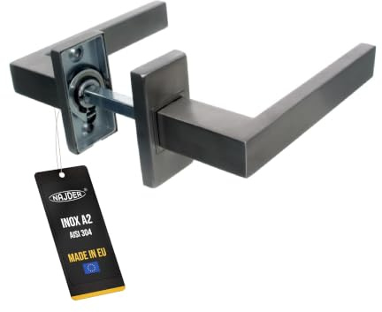 NAJDER Edelstahl Türgriff, Türgriff Innen, Doppelseitiger Türgriff, Türgriff-Satz, Handgriff Tür, Griff für Tür, L-Form, Rechteckige Form, Rechteckiges Schild, Inox A2, AISI 304