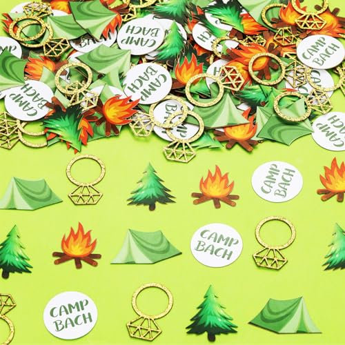 200 Pieces Camping Bachelorette Confetti, Camp Bach Decorations with Gold Glitter Diamond Ring Confetti, Hiking Bachelorette Bridal Shower Engagement Party Supplies