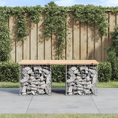 Homgoday Banc de jardin design en gabion, 103 x 44 x 42 cm, bois massif, banc de jardin, banc de balcon, banc robuste pour balcon, terrasse et jardin t