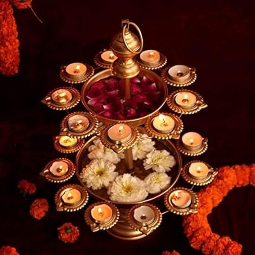 Tree Beautiful Two Layer Diya Urli Decorative Bowl for Diwali (Pack of 1) Traditional Decorative Bowl for Floating Flowers and Tea Light Candles Home, Diwali Urli, Gift for Diwali