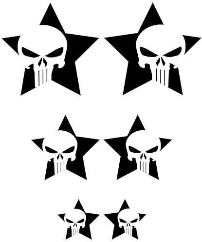 Stern Aufkleber Totenkopf Sticker Set 6 Stück Totenschädel Autoaufkleber Skull Scheibe Motorrad Helm (Schwarz Matt)