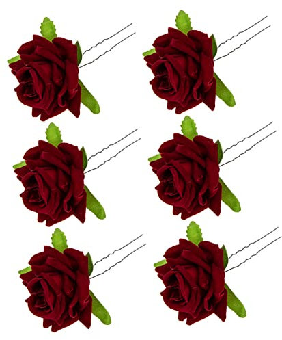 Housoutil 6Pcs Rosa Forcella Accessorio Per Le Ragazze Mollette Per Le Donne Per Per La Sposa Fiore Di Rosa Clip Di Chignon Bastoni