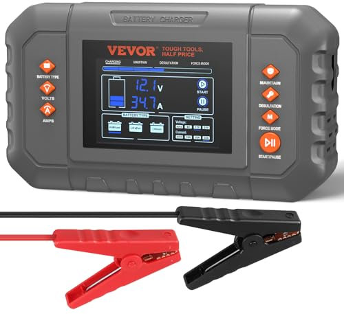 VEVOR Smart Battery Charger, 35-Amp, Lithium LiFePO4 Lead-Acid (AGM/Gel/SLA) Car Battery Charger with LCD Display, Trickle Charger Maintainer Desulfator for Boat Motorcycle Lawn Mower Deep Cycle