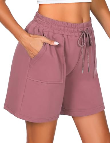 Uniexcosm Pantalón Deportivo Mujer Corto Pantalones Deporte Mujer Verano Casuales con Bolsillos Pantalones de Chándal con Cordón para El Hogar Fitness Jogging Rosa L