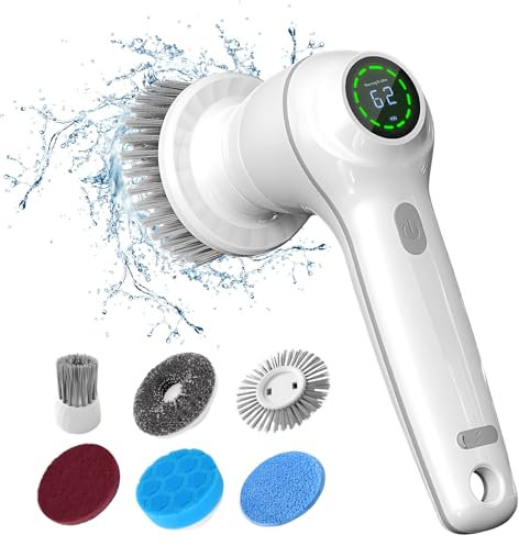 CkeyiN Spazzola Elettrica per Pulizia, Rotante Ricaricabile Spin Scrubber Senza Fili con 7 Testine, Scrubber Elettrico Senza Fili per Bagno/Cucina/Parete/Piastrelle