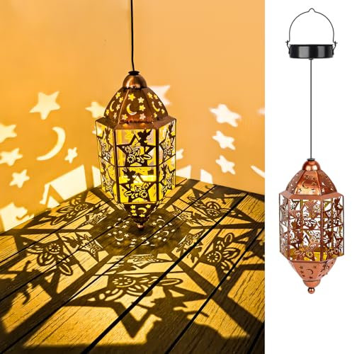 GIACOMO Solarlaterne für Außen , LED Warmweiß IP65 Wasserdicht Metall Solarlampen, Hängend Garten Deko Solarleuchten, Große Stern Feen Solar laterne für Balkon, Terrasse, Draußen, Patio, Rasen