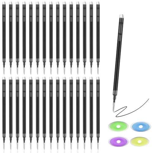 RYAN Radierbare Ersatzminen 30 Stück Radierbarer Tintenroller Ersatzmine Schwarz 0,5mm und 4 Radierer Druckgelschreiber Tintenroller Patronen für Bürobedarf Schulsachen Studenten