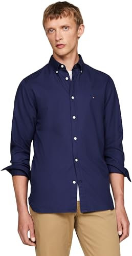 Tommy Hilfiger Chemise Homme Slim Fit en Coton, Bleu (Carbon Navy), M