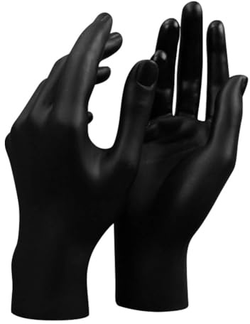 2 Pieces Hand Model Reusable Manicure Practice Hands of Left and Right Hand Female Mannequin Hand Jewelry Display Holder Stand Support for Bracelet Necklace Ring,Black