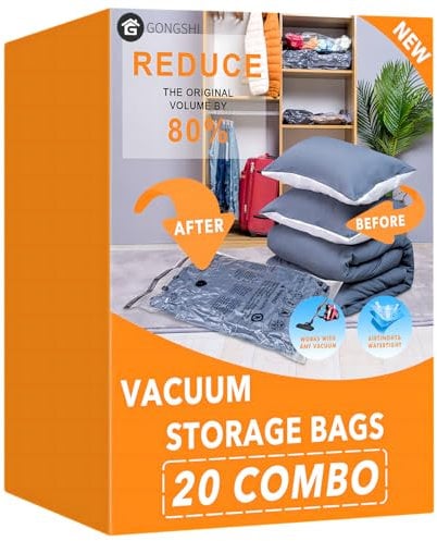 20 Pack Vacuum Storage Bags (4 Jumbo, 4 Large, 4 Medium, 4 Small, 4 Roll Up), Space Saver Sealer Compression Bags for Blankets, Comforters, Pillows, Clothes Storage