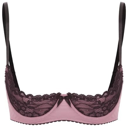Runhomal Women's 1/4 Cup Lace Shelf Bra Brassiere Tops Underwire Push Up Sponge Bras Bandeau Bra Pink S