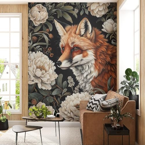 Fchen art Fox Wandkunst, Fuchsblatt, Blumen, Boho, braunes Blatt, einfach abziehbar, Kontaktpapier, Fuchs-Wanddekoration, selbstklebendes Wandpapier für Badezimmerschrank, Ingwer, 150 x 200 cm