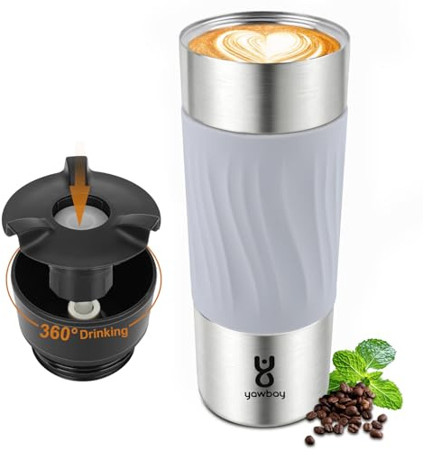 Yawbay Coffee Cup Travel Mug 360°Drinking,510ml Travel Coffee Mug Leakproof,Insulated Travel Mugs for Hot and Cold Drinks Spill Proof(Grey)