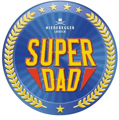 Niederegger | Geschenkdose Super Dad | 1x 185g | Marzipan Torte umhüllt von Zartbitter-Schokolade | Vatertagsgeschenk | Präsentdose