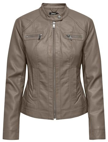 ONLY Damen Onlbandit Faux Leather Biker OTW Noos, Walnut, Numeric_34