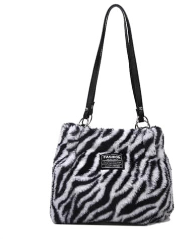 GETBSTOOP Damen-Umhängetasche, pelzig, vielseitig, flauschig, Umhängetasche, Zebra-/Kuhmuster, niedliche Tragetasche, Henkeltasche, Mädchen, stilvolle Geldbörse