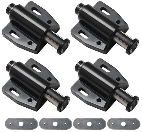 Push to Open Door Catches for Cabinet Magnetic Door Catch Black Single Magnetic Pressure Touch Release Catches Latch for Open and Close The Door with a Single Push Including Fixing Screw (4 Pack)