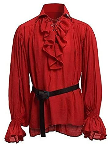 Generisch Wikinger Tshirt Herren, Mittelalter Hemd Viking Kostüm Schnürhemd Renaissance Viktorian Steampunk Piraten Hemd Piratenhemd Kurzarm/langarm Halloween Shirt Oberteile Freizeithemden Tunika