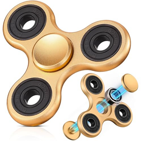 SCIONE Fidget Spinner Metall Sensory Fidget Toy, Cooler Metall Edelstahl-Handspinner Angst Stress Relief Geburtstag Geschenk für Kinder Erwachsene Gelb (Lagerkappen können demontiert Werden Montiert)
